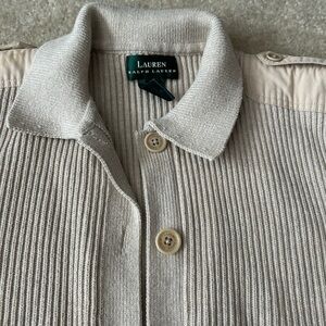 Lauren Ralph Lauren Cotton Ribbed Cardigan in Cream size large